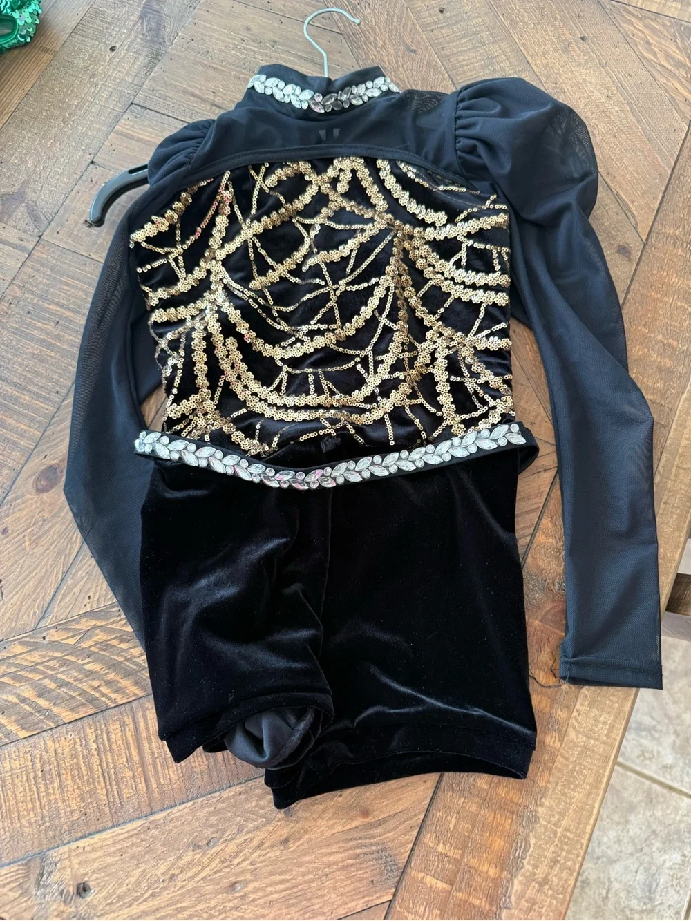 Weissman Black Velvet Performance Dress with Gold Sequin Accents